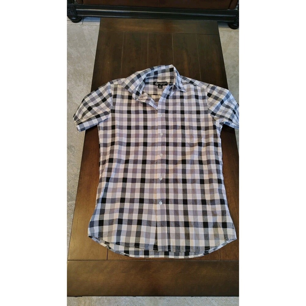 Sahara Club Mens Black Plaid Short Sleeve Button Front Shirt Size Small